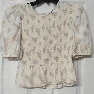 Express Cream Floral Puff Sleeve Blouse